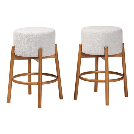 Baxton Studio Olwen Modern Japandi Light Grey Boucle Fabric and Walnut Brown Finished Wood 2-Piece Bar Stool Set 241-2PC-13438-ZORO